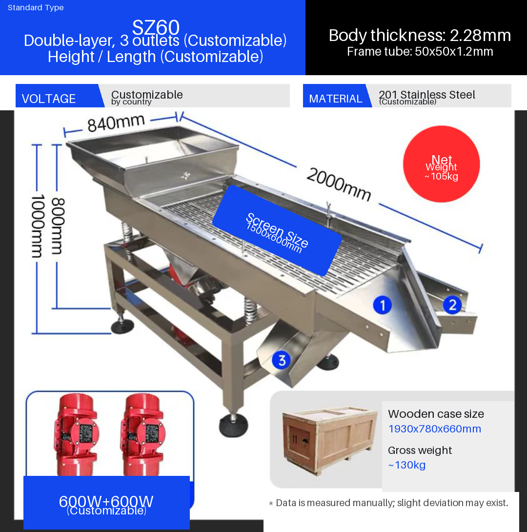 ZXS-015 linear vibrating screen parameter drawing for plastic granule screening